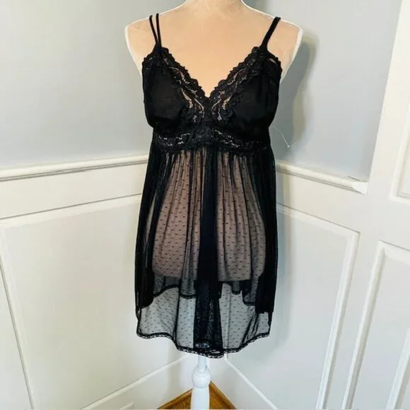 Savage X Fenty NWT Black Lace Trim Sheer Babydoll Nightie 1X New - Picture 2 of 9